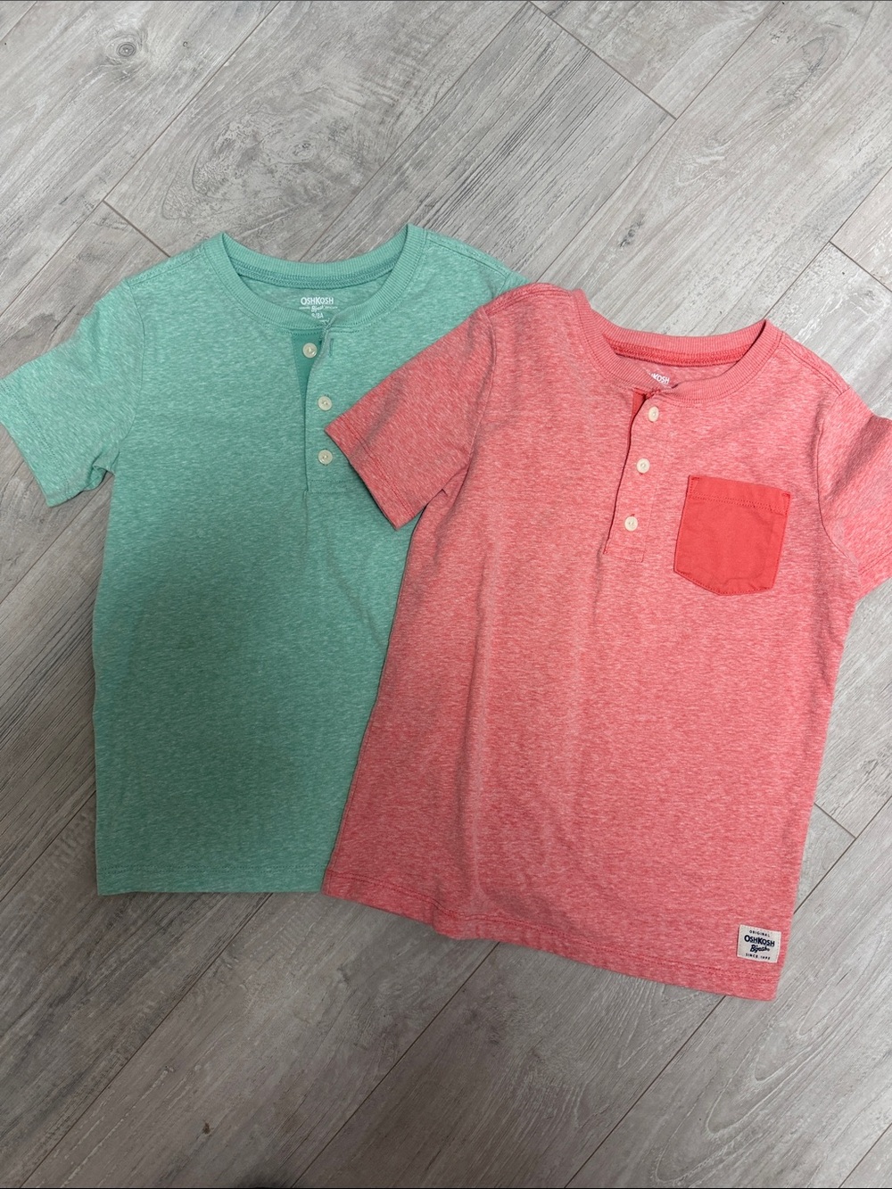 OshKosh B'gosh Short-Sleeve Henley Tees in Coral and Seafoam
